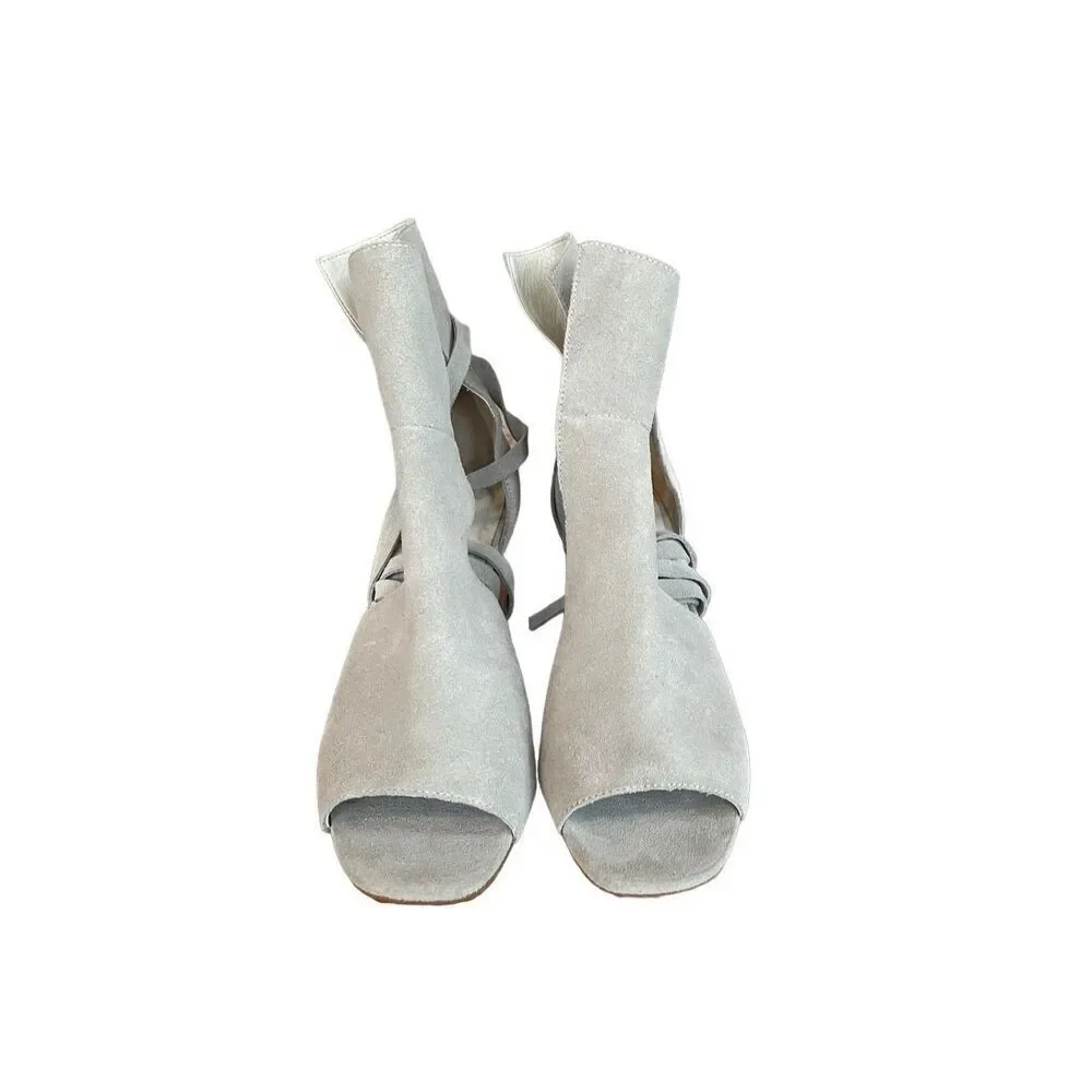 Matisse Womens Gray Suede Ankle Ties Peep Toe Block Heel Sandal Size 9M